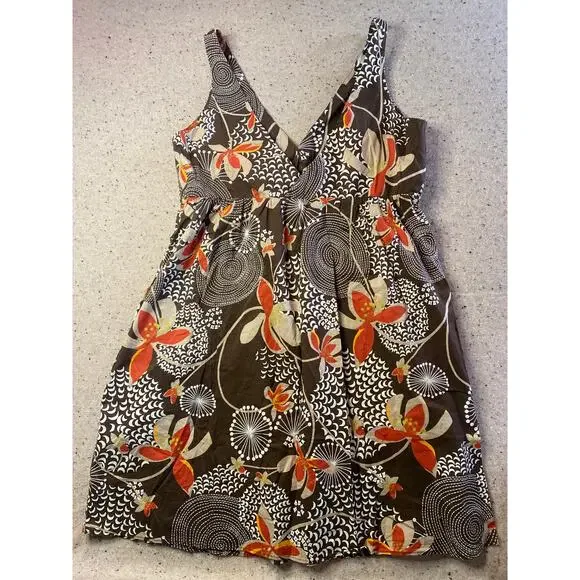 Old Navy Dress Women's XL Brown Print 2007 Y2K 100% Cotton Boho Fairy Cottage - Picture 4 of 7